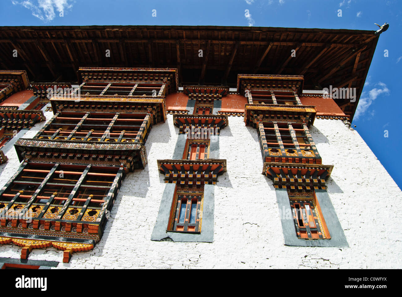 Elegante Gebäude in Paro Dzong, Paro Stockfoto