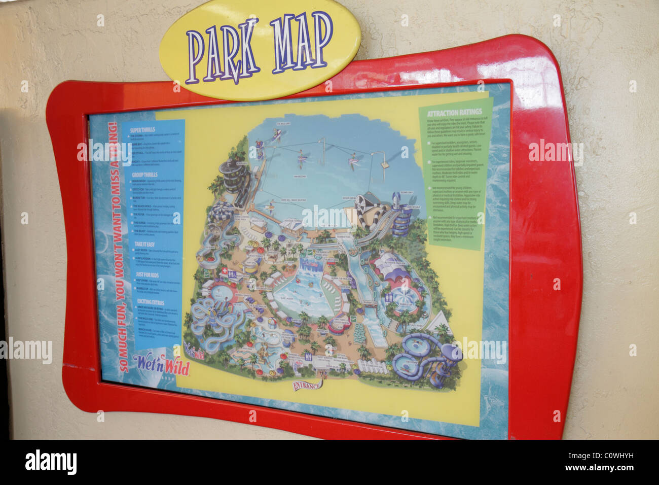 Orlando Florida, Wet'n Wild, Wasserpark, Karte, Verzeichnis, Besucher Reise Reise Reise Tourismus Wahrzeichen Kultur Kultur Kultur Kultur, Urlaub Gruppe Stockfoto