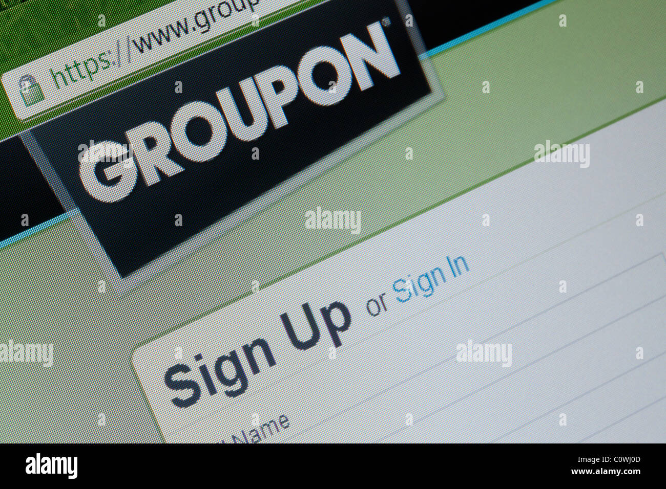 Makro-Screenshot von der Groupon Stockfoto