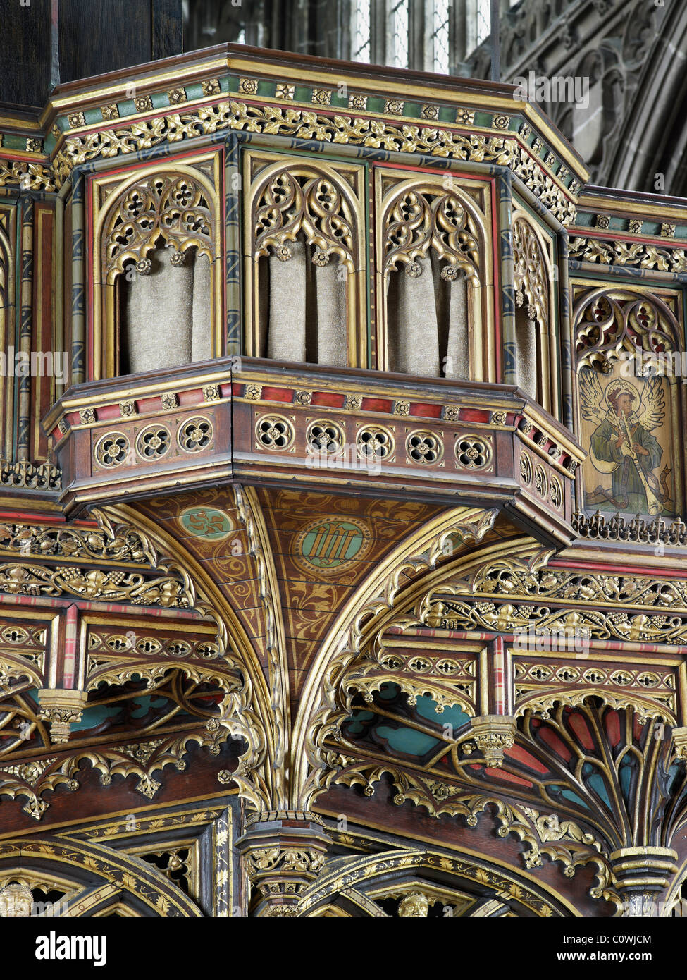 Manchester Cathedral Choir Bildschirm & Orgelempore Stockfoto