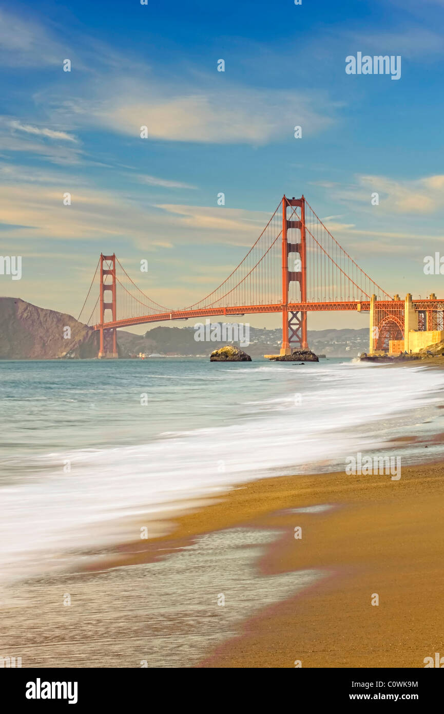USA, California, San Francisco, Baker Beach und Golden Gate Bridge Stockfoto
