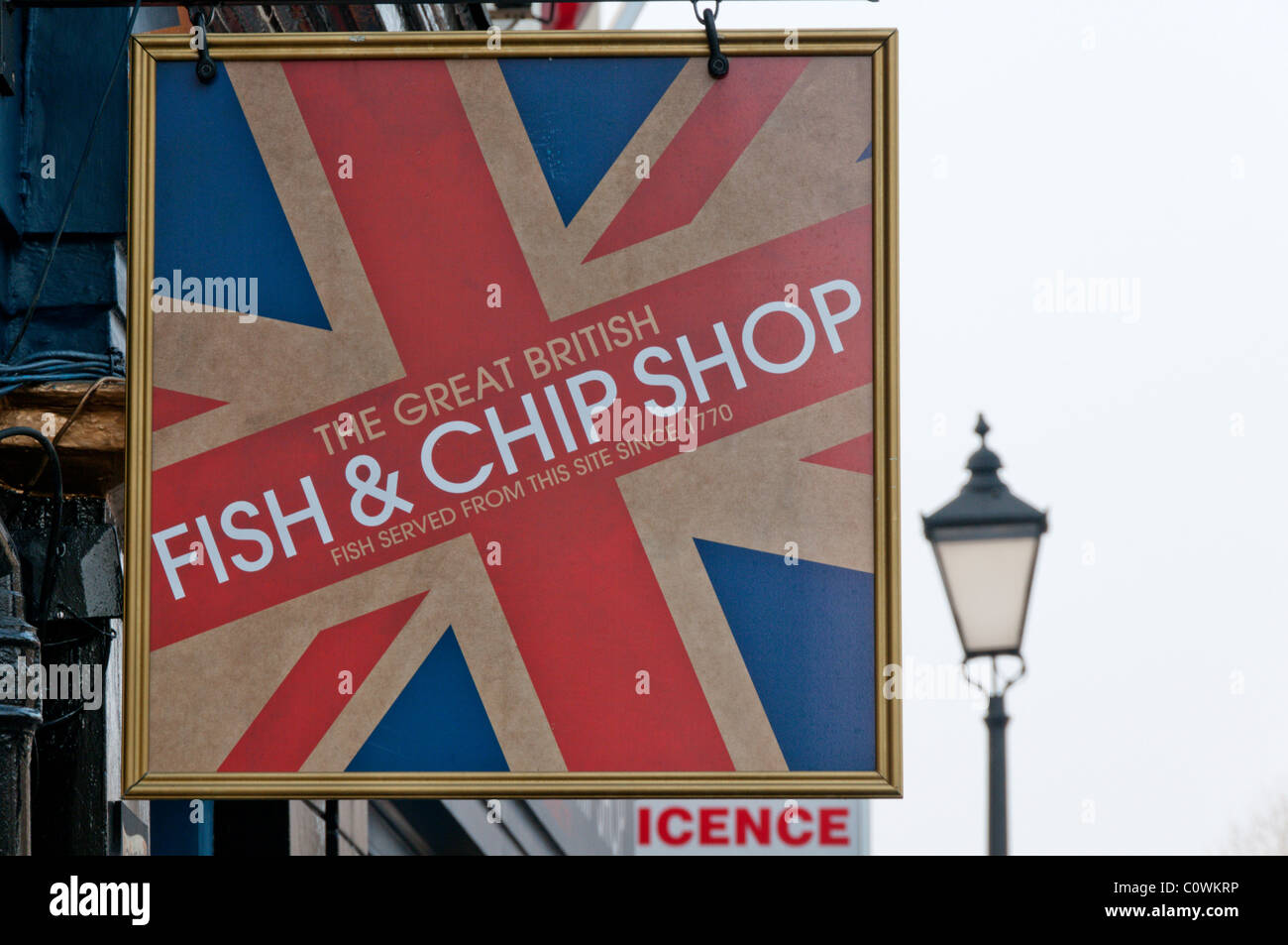 Zeichen für den großen britischen Fisch & Chip Shop Stockfoto