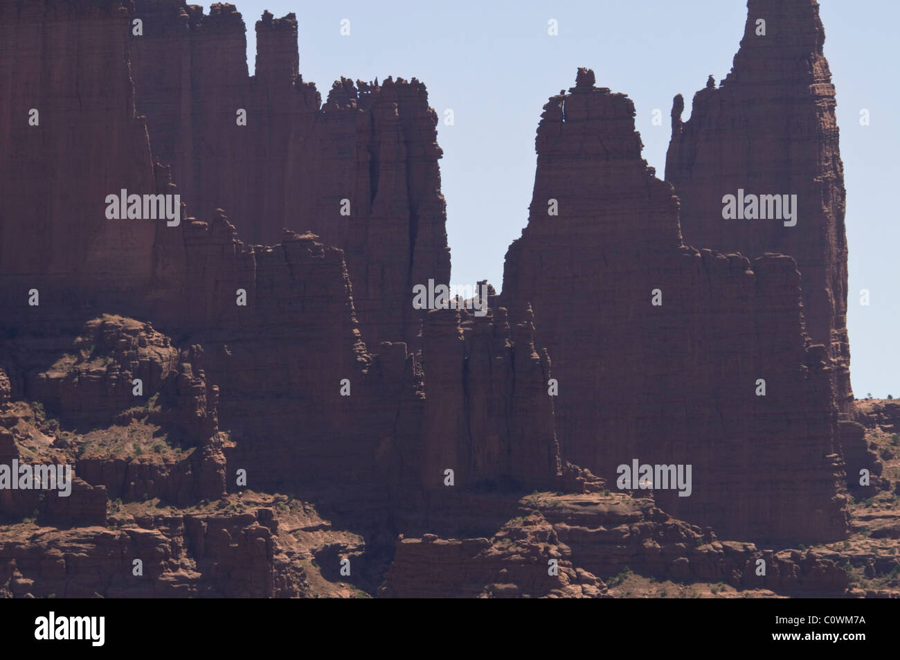 Colorado River Scenic Byway, Route 128, Fisher Towers, Castle Rock, hohen Mauern umgebene Korridor, Monitor & Merrimac Buttes, Felsen, Utah, USA Stockfoto