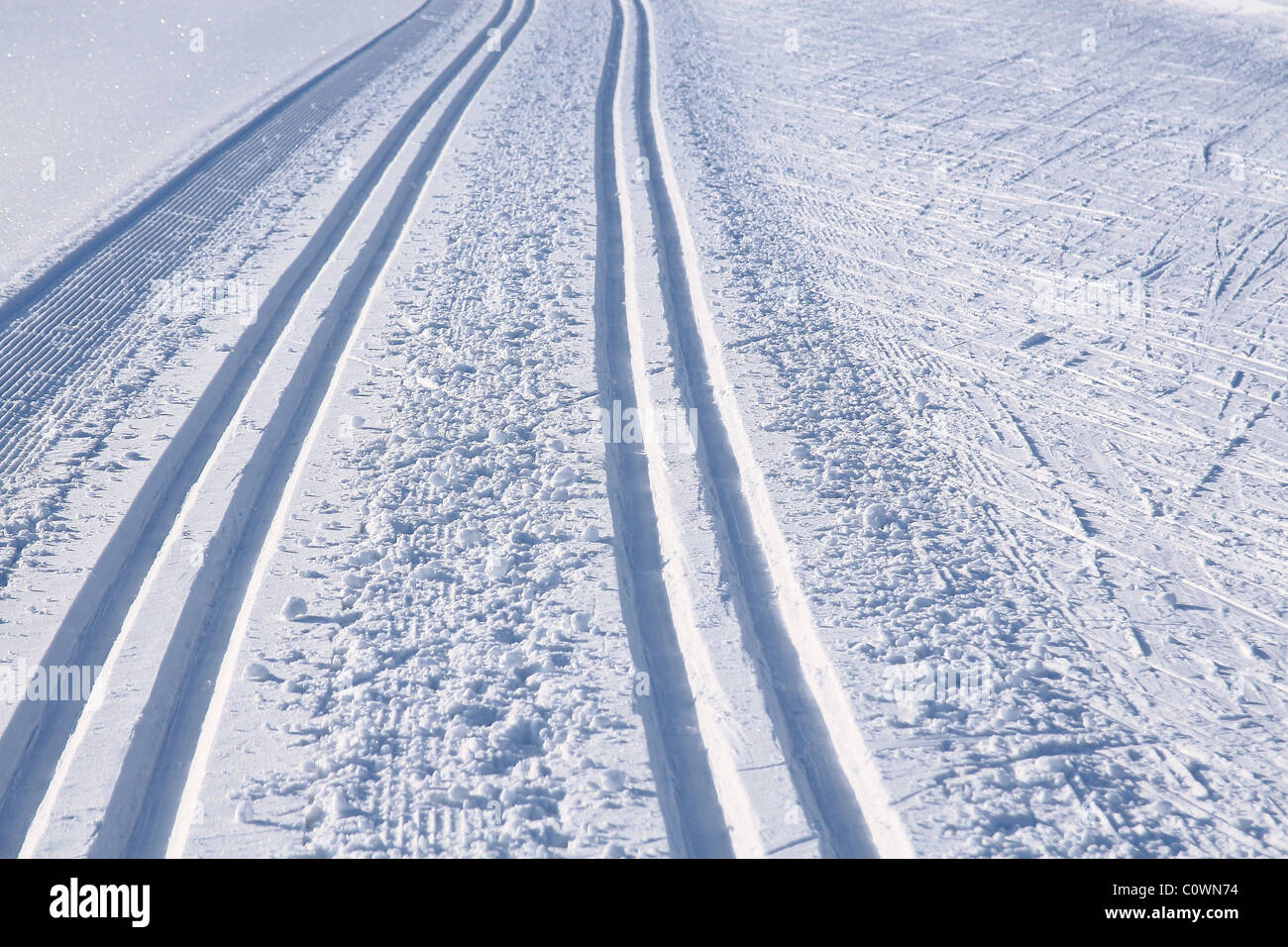 Nahaufnahme der cross Country Ski Trail. Stockfoto