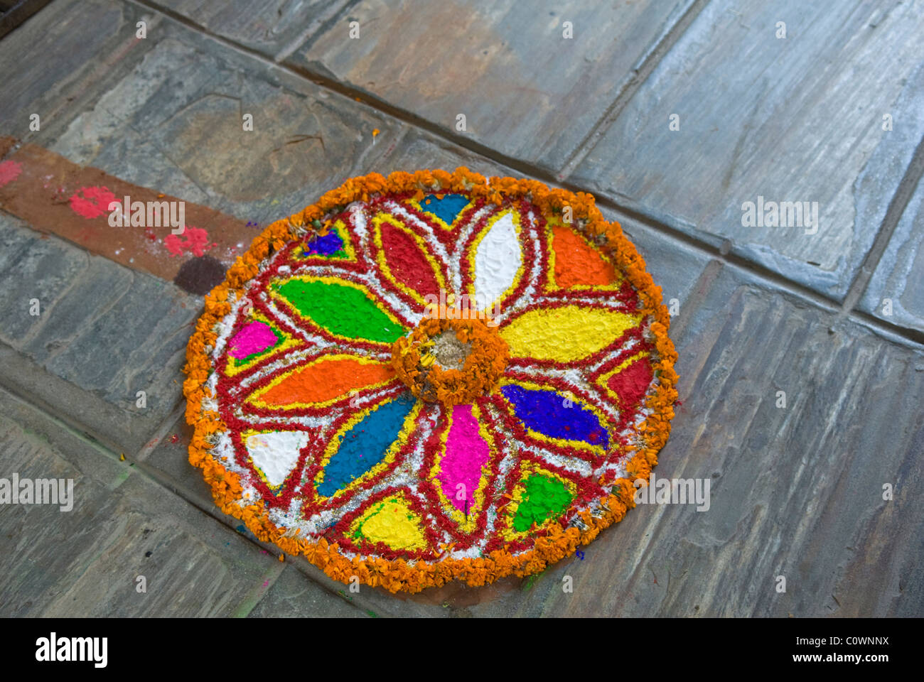 Traditionelle Rangoli Kunst, in der Feier von Diwali. Kathmandu, Nepal. Stockfoto
