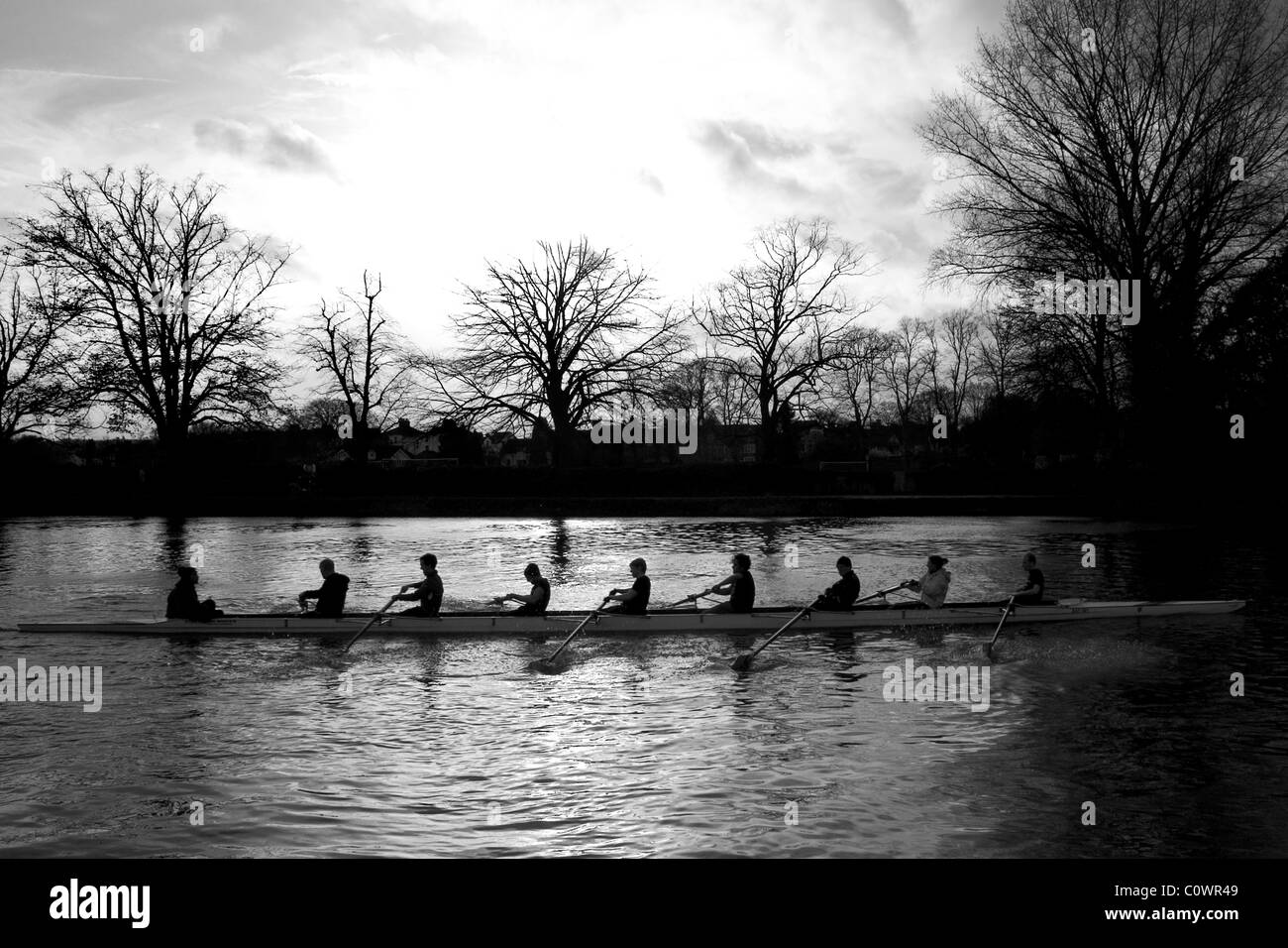 Boot rudern Oxford Fluss schwarz weiß Stockfoto