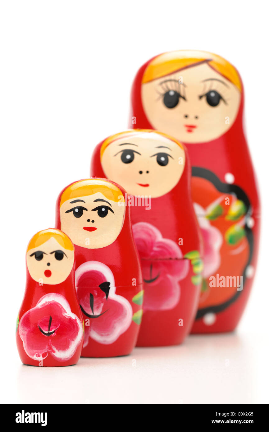 Satz von vier roten russische Puppen Stockfoto