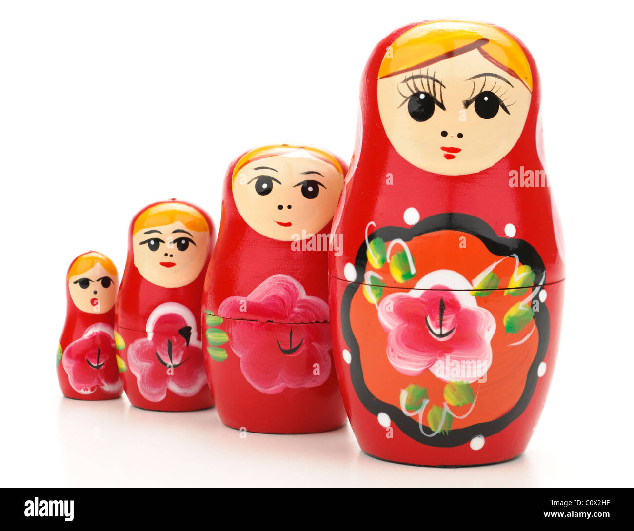 Satz von vier roten russische Puppen Stockfoto