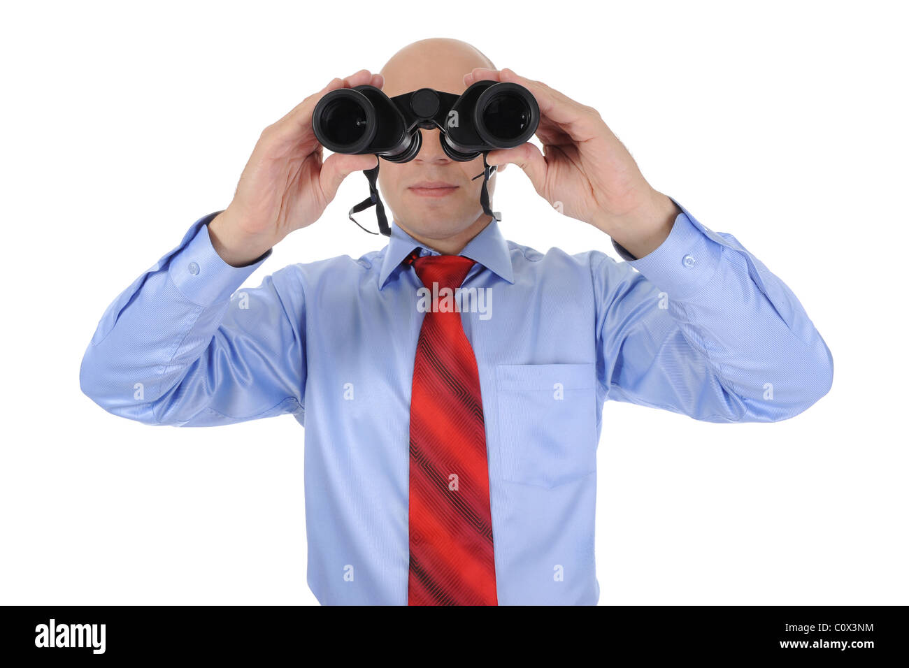 Geschäftsmann, schauen durch ein Fernglas Stockfoto