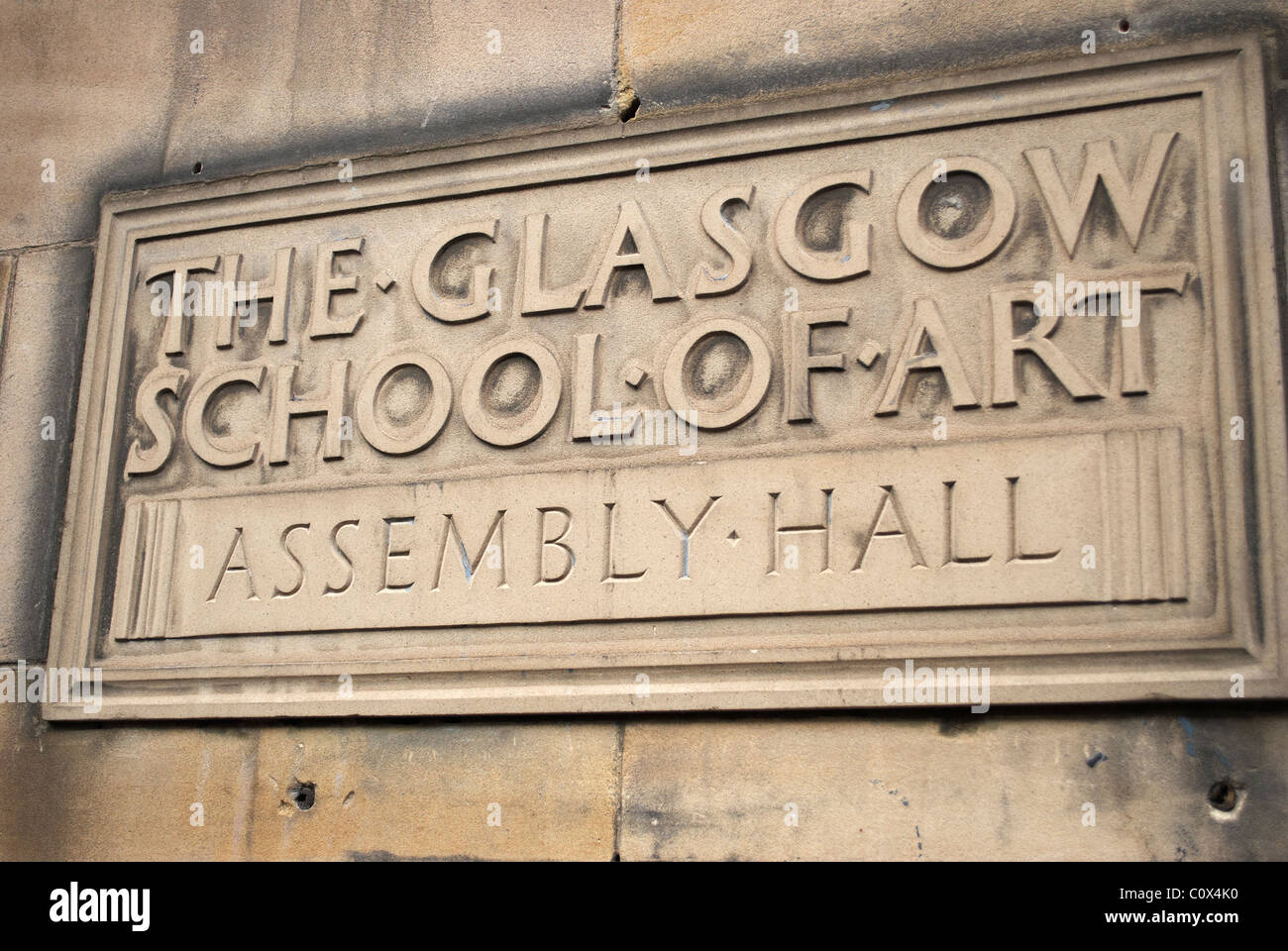 Glasgow School of Art Assembly Hall Zeichen Stockfoto