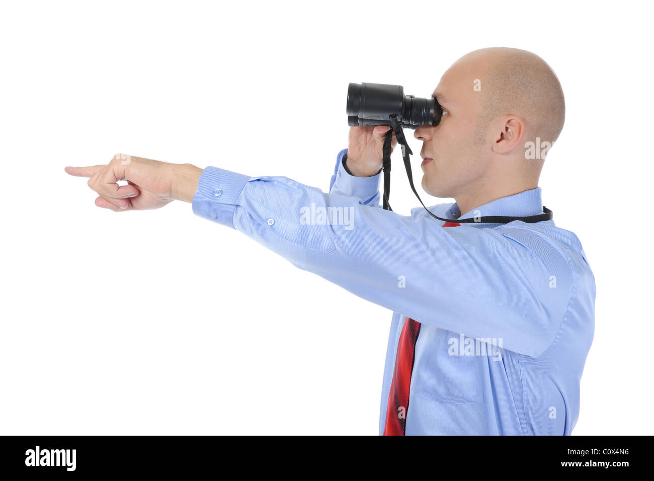 Geschäftsmann, schauen durch ein Fernglas Stockfoto