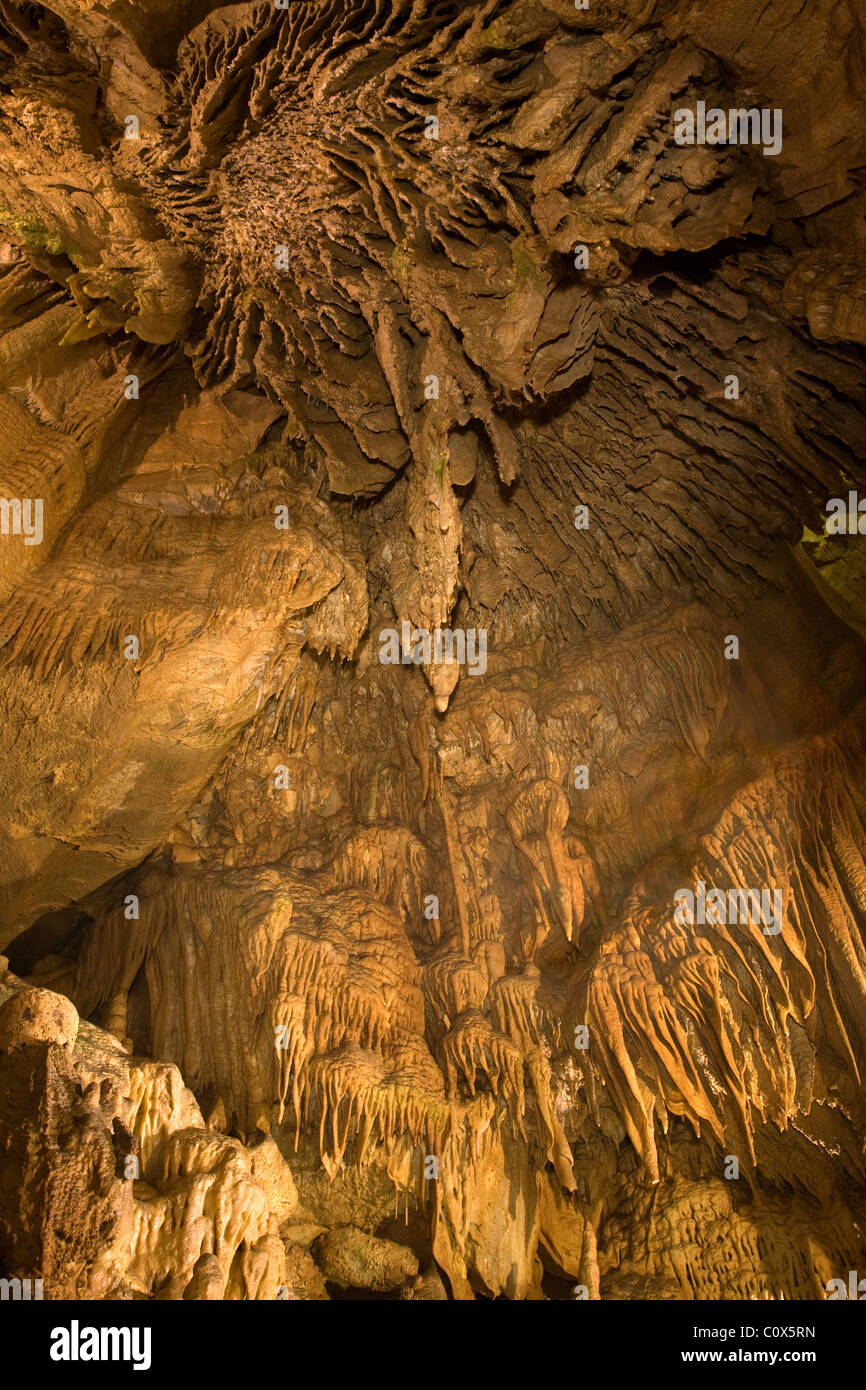 Sinterbildung im Drapierung Room, Mammoth Cave National Park, Kentucky USA Stockfoto