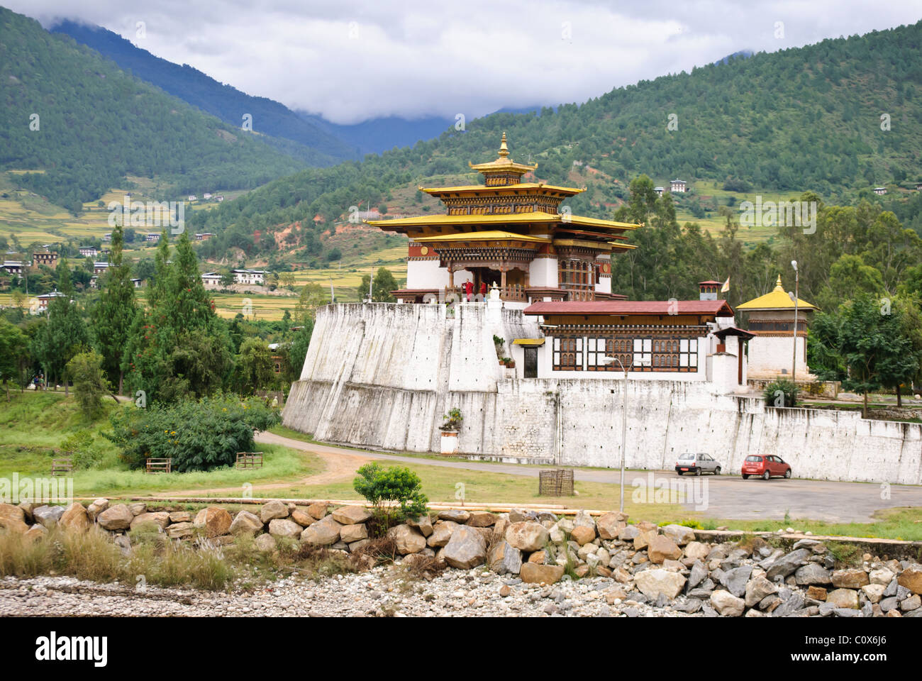 Mönch-Viertel in der Nähe der Punakha Dzong, Bhutan Stockfoto