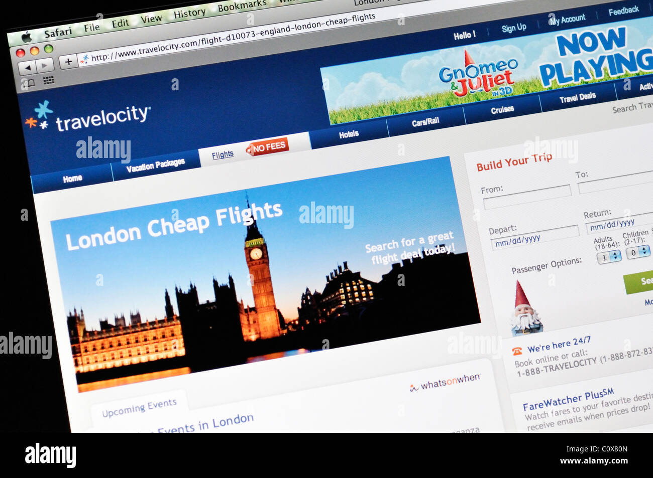 Travelocity Website - Reise-Schnäppchen, Angebote, buchen, Flugtickets und Hotelreservierungen, Autovermietung heißen. und Pauschalreisen Stockfoto