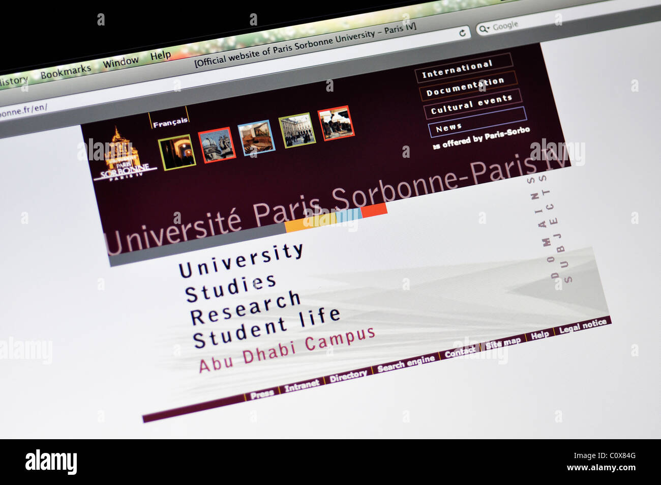 Website der Sorbonne Universität Stockfoto