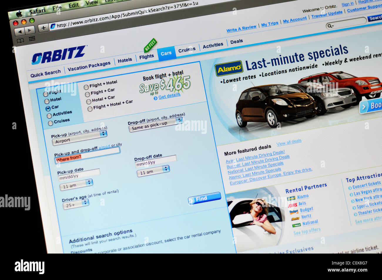 Orbitz-Webseite Stockfoto