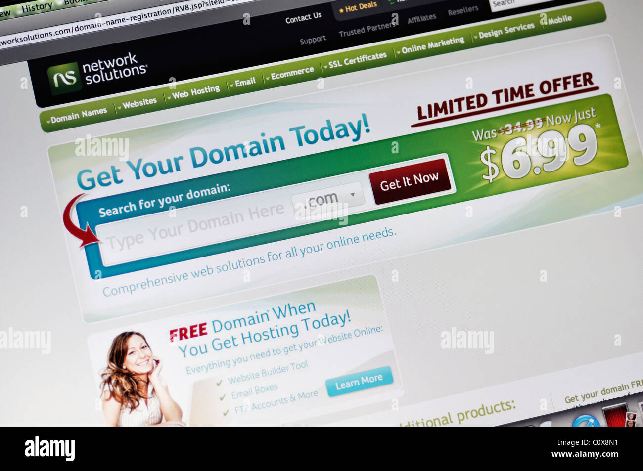 Network Solutions-Website - Domain-Namen, Web-hosting und Online-marketing Stockfoto