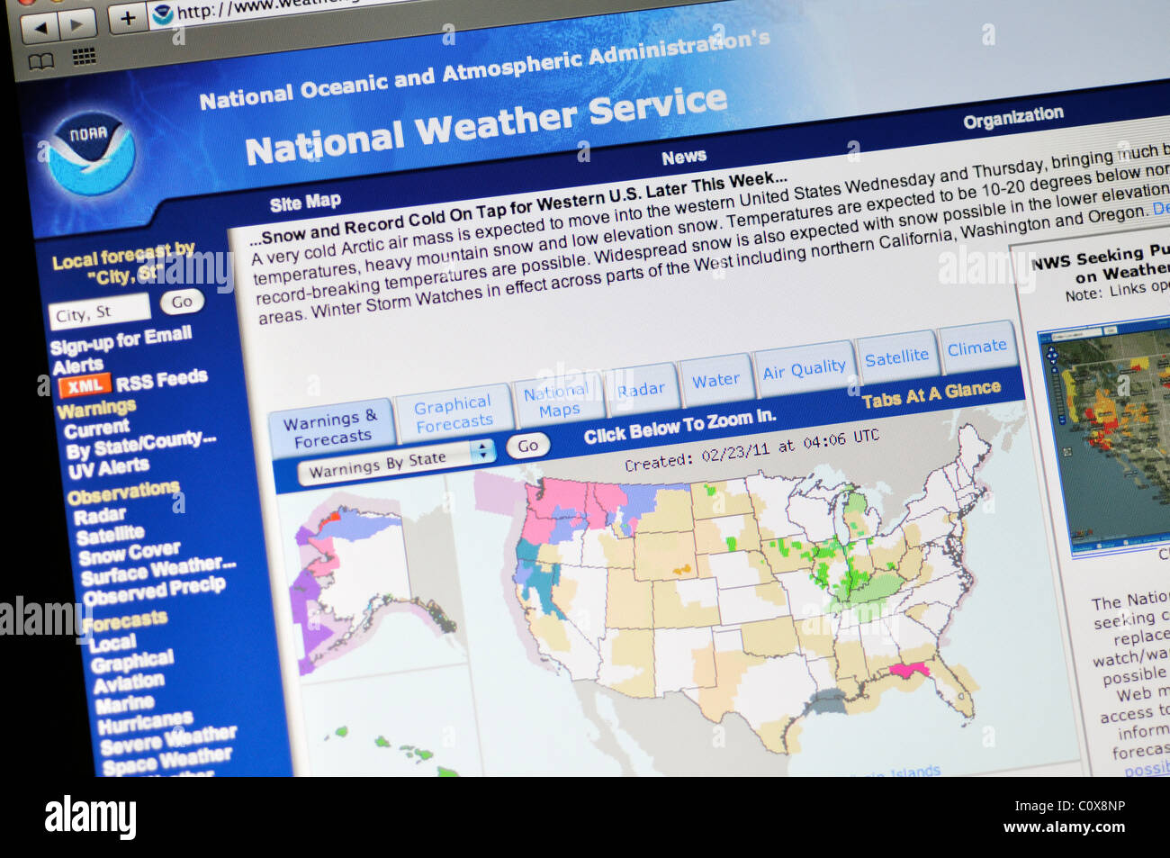Nationaler Wetter-Service-website Stockfoto