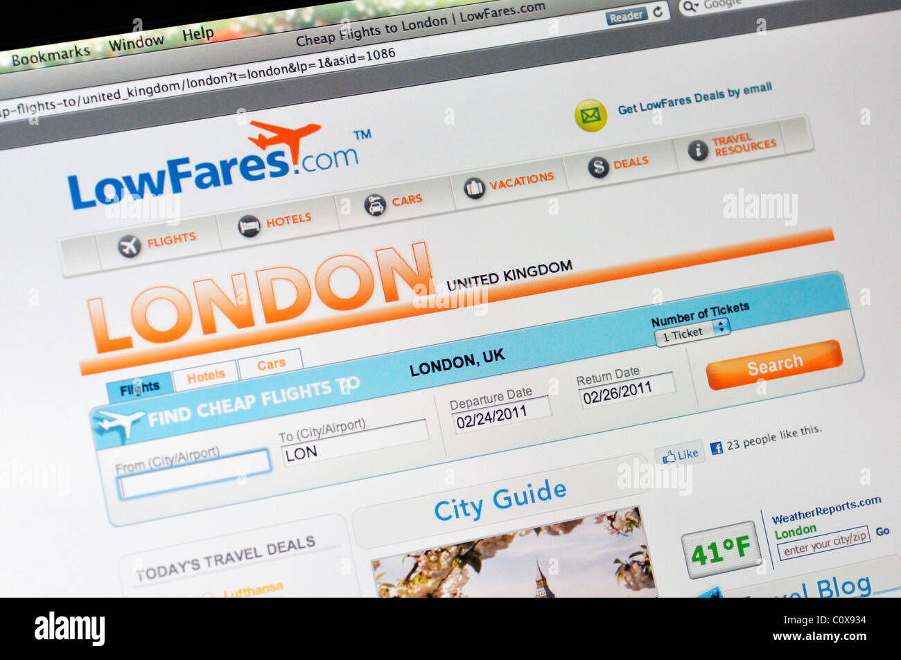 LowFares Webseite Stockfoto