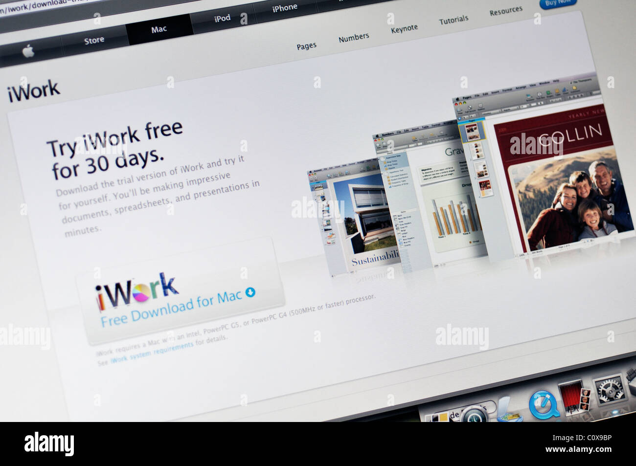 Webseite der iWork - Office-Suite von desktop-Anwendungen für die Betriebssysteme Mac OS X und iOS von Apple erstellt Stockfoto