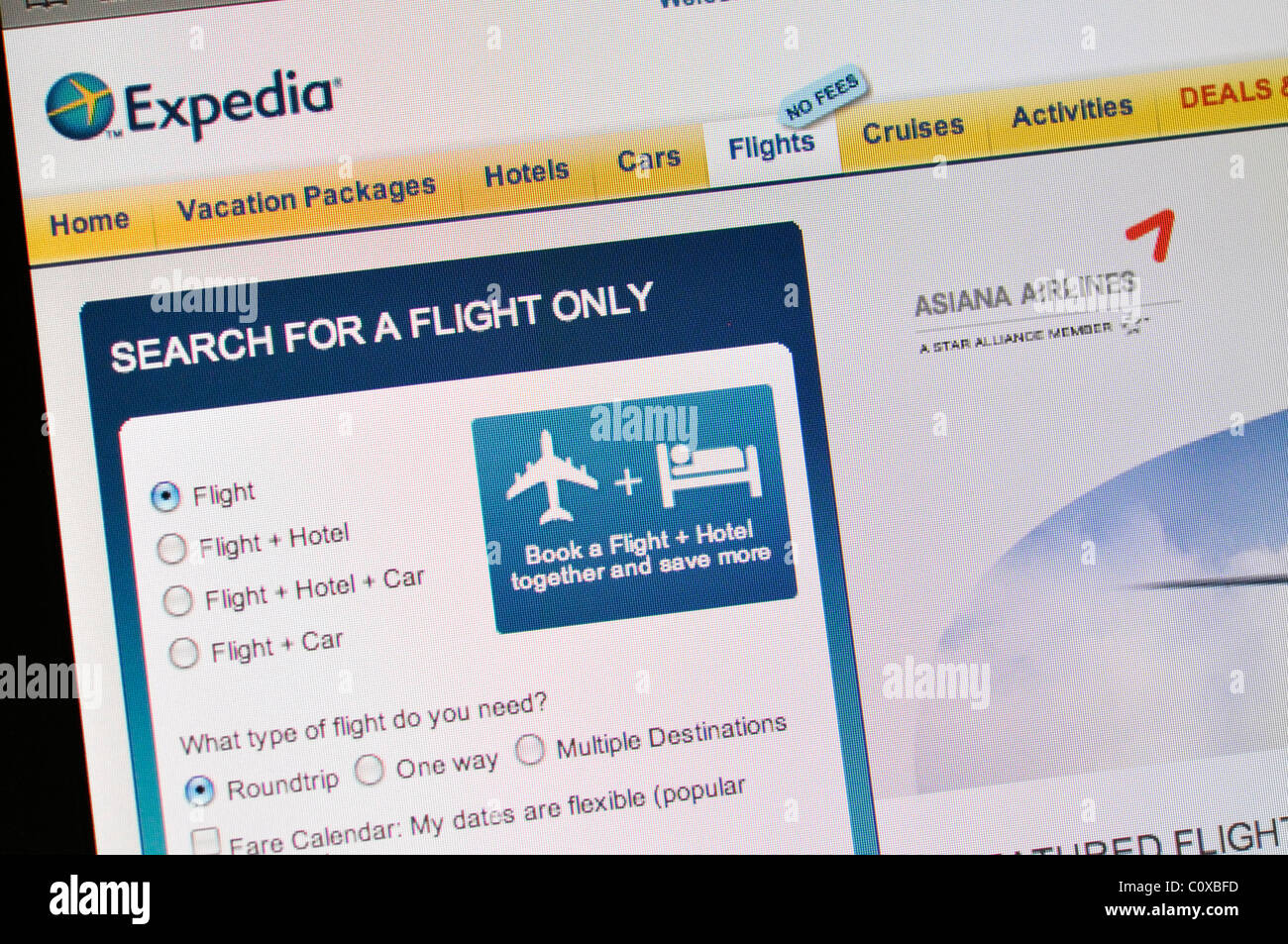 Expedia-Webseite Stockfoto