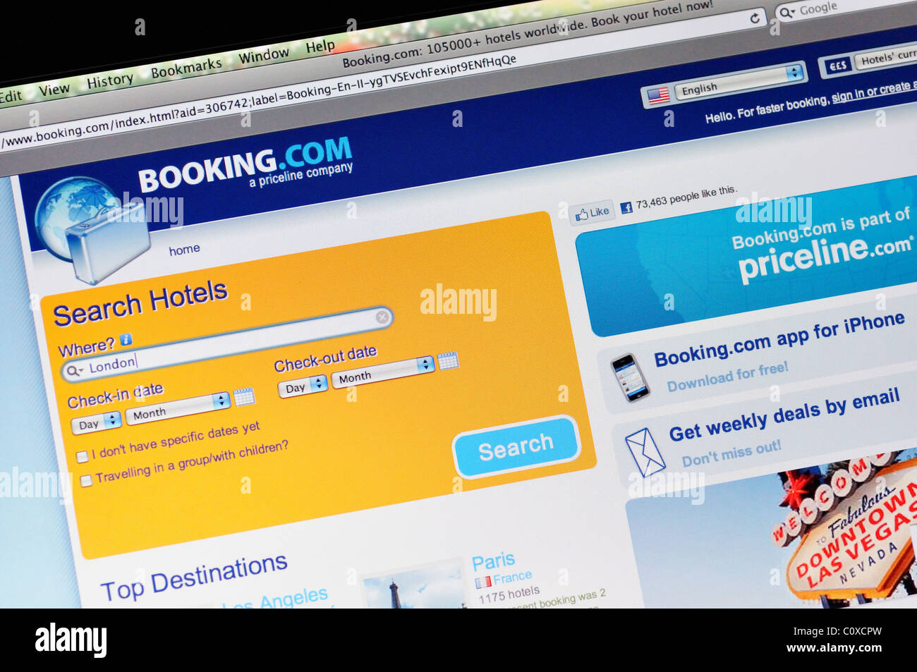Webseite von Booking.com Stockfoto