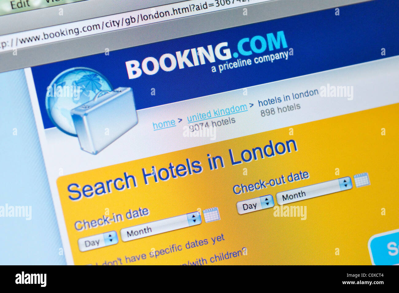Webseite von Booking.com Stockfoto