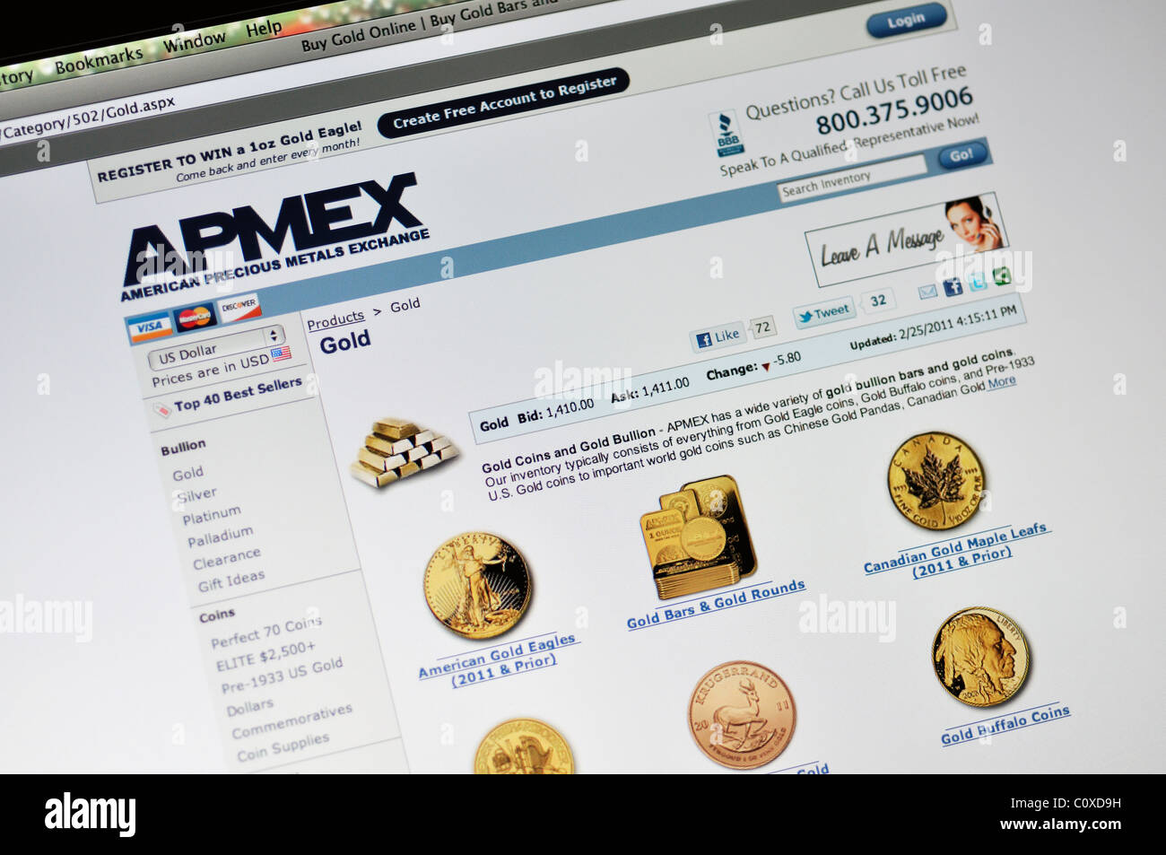 APMEX Webseite - American Precious Metals Exchange Stockfoto