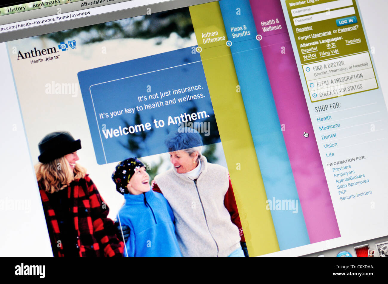 Anthem Krankenversicherung website Stockfoto