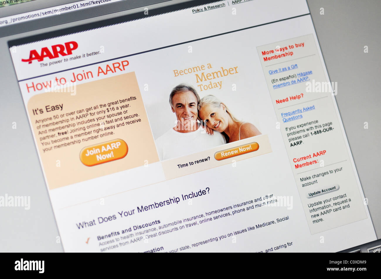 AARP Krankenversicherung website Stockfoto