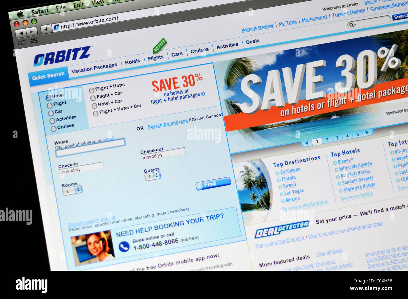 Orbitz-Webseite Stockfoto