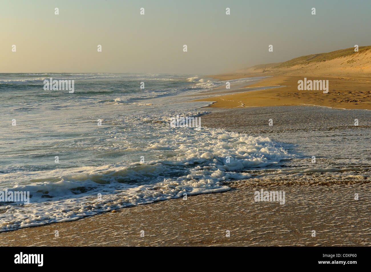 Wellen brechen auf einen sandigen Strand von Atlantik, le Cap Ferret, Gironde, Südwest-Frankreich Stockfoto