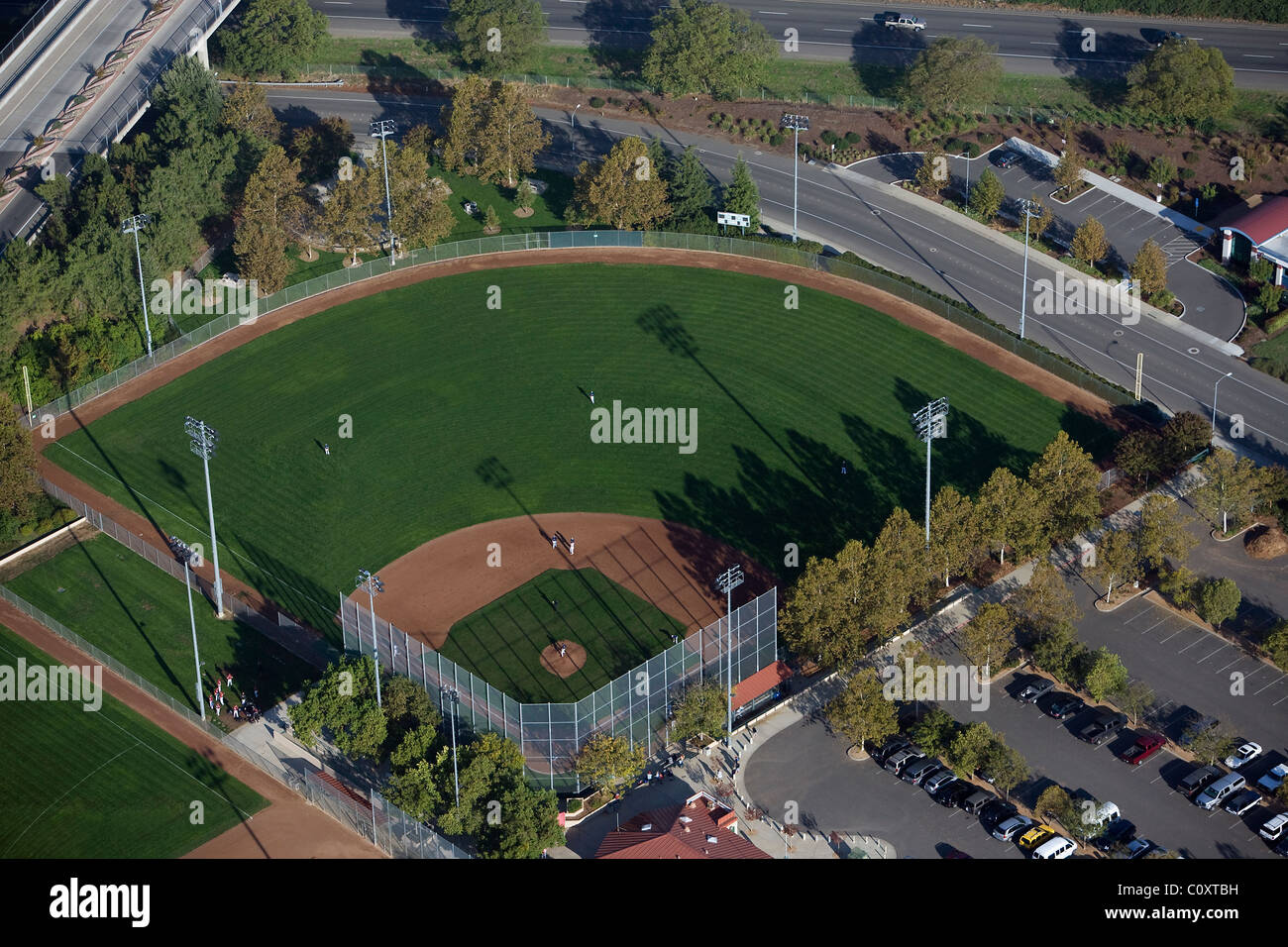 Luftaufnahme über dem Baseballfeld Davis Kalifornien Stockfoto