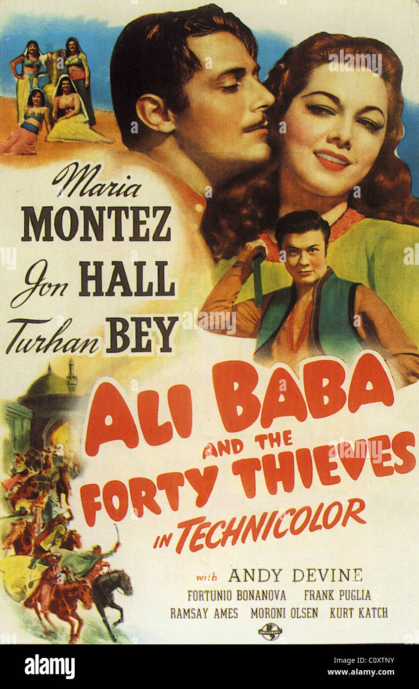 ALI BABA und die vierzig Räuber Plakat für 1944 Universal Film mit Maria Montez, Jon Hall und Turhan Bey Stockfoto