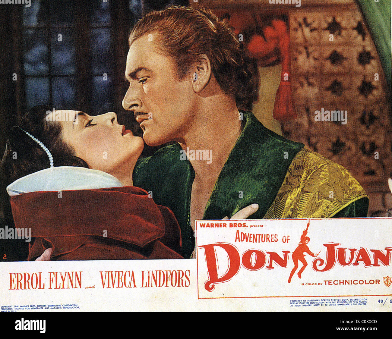 Abenteuer von DON JUAN Lobby Card für 1948 Warner Bros film mit Eroll Flynn und Viveca Lindfors Stockfoto