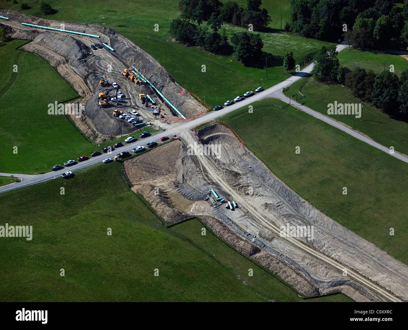 Luftaufnahme über Verlegung der cross Country-Erdgas-Pipeline Ohio Stockfoto