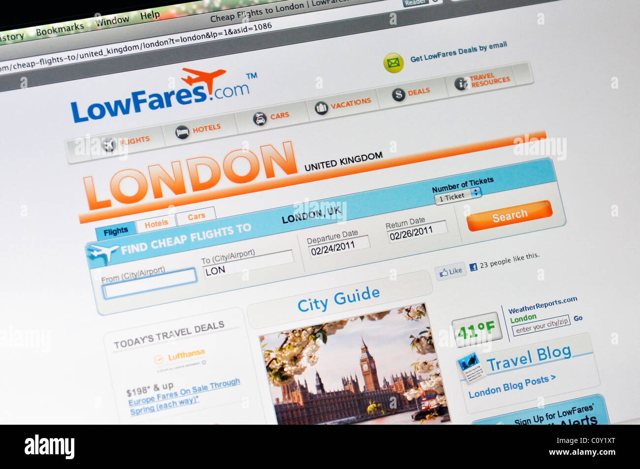 LowFares Webseite Stockfoto