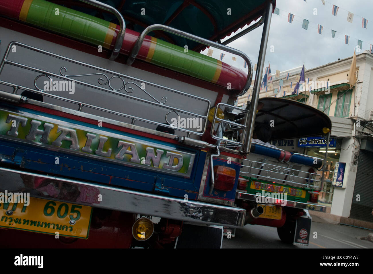 Rückseite des Tuk Tuk Autorickshaws Bangkok Thailand Stockfoto