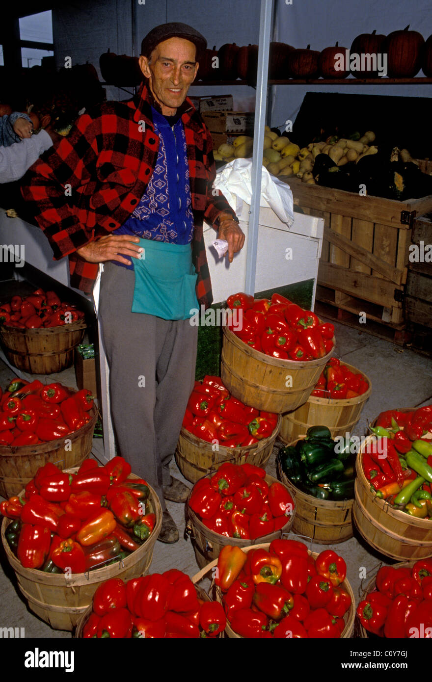 Französisch-kanadischen Menschen erwachsener Mann männliche Verkäufer, Atwater Market, Montreal, Québec, Kanada Stockfoto
