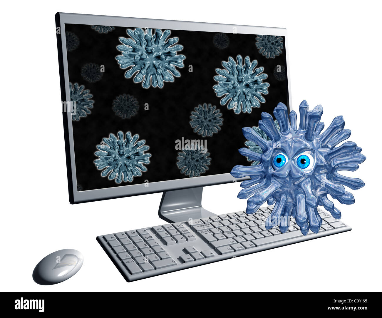Abbildung eines destruktiven Computer-Virus einen Computer infizieren Stockfoto