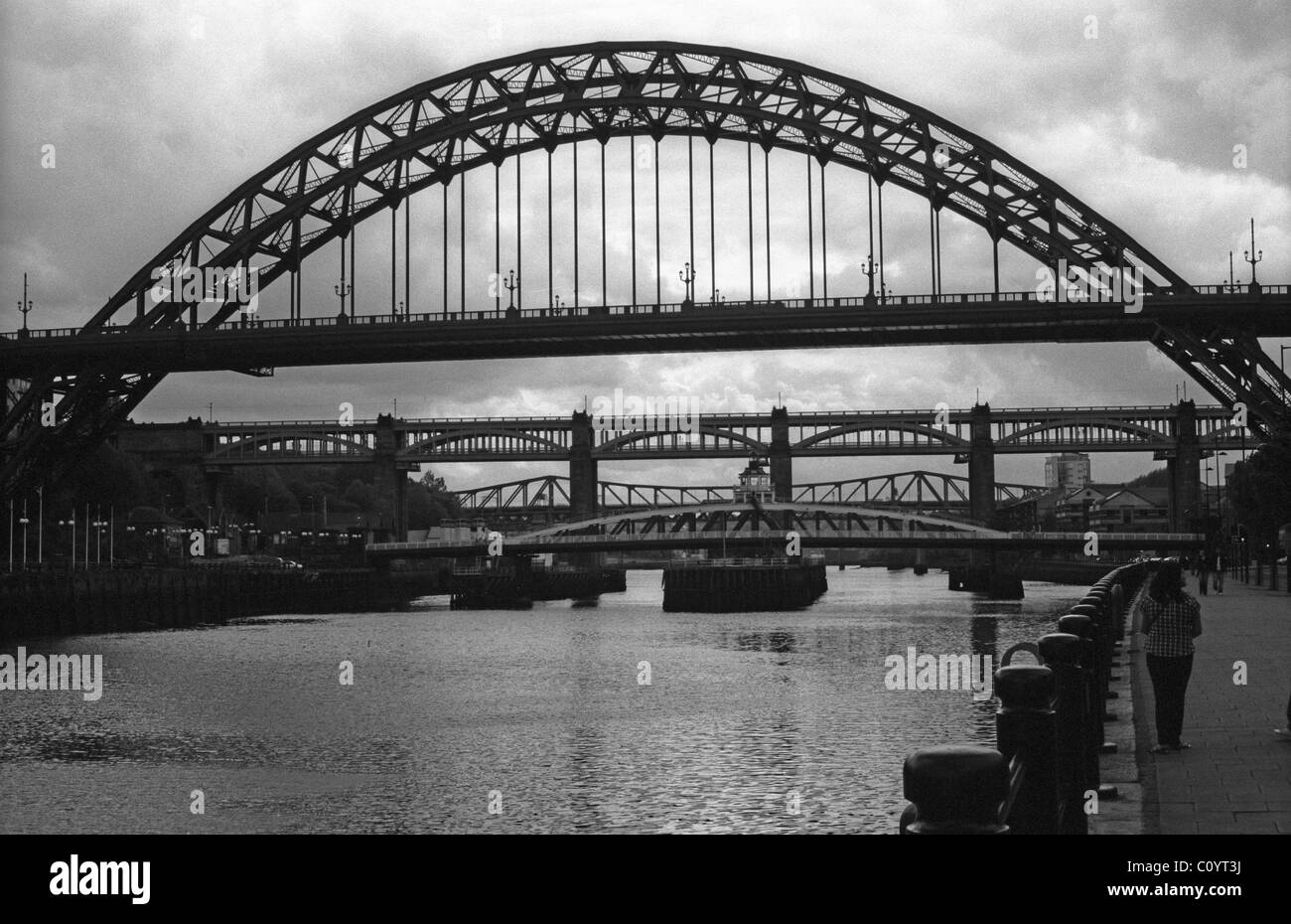 Brücken über den Tyne von Newcastle Quayside gesehen Stockfoto