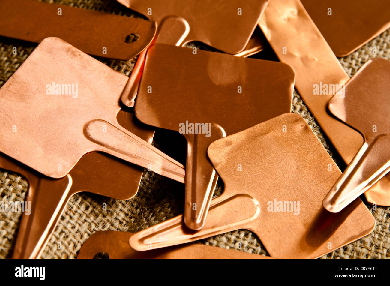 Kupfer-Garten Labels / Tags Stockfoto