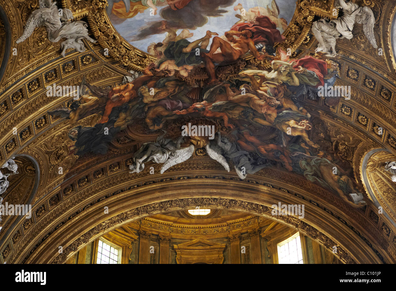 Triumph des Namens Jesu, von Giovanni Battista Gaulli, Kirche des Gesu in Rom, Italien Stockfoto