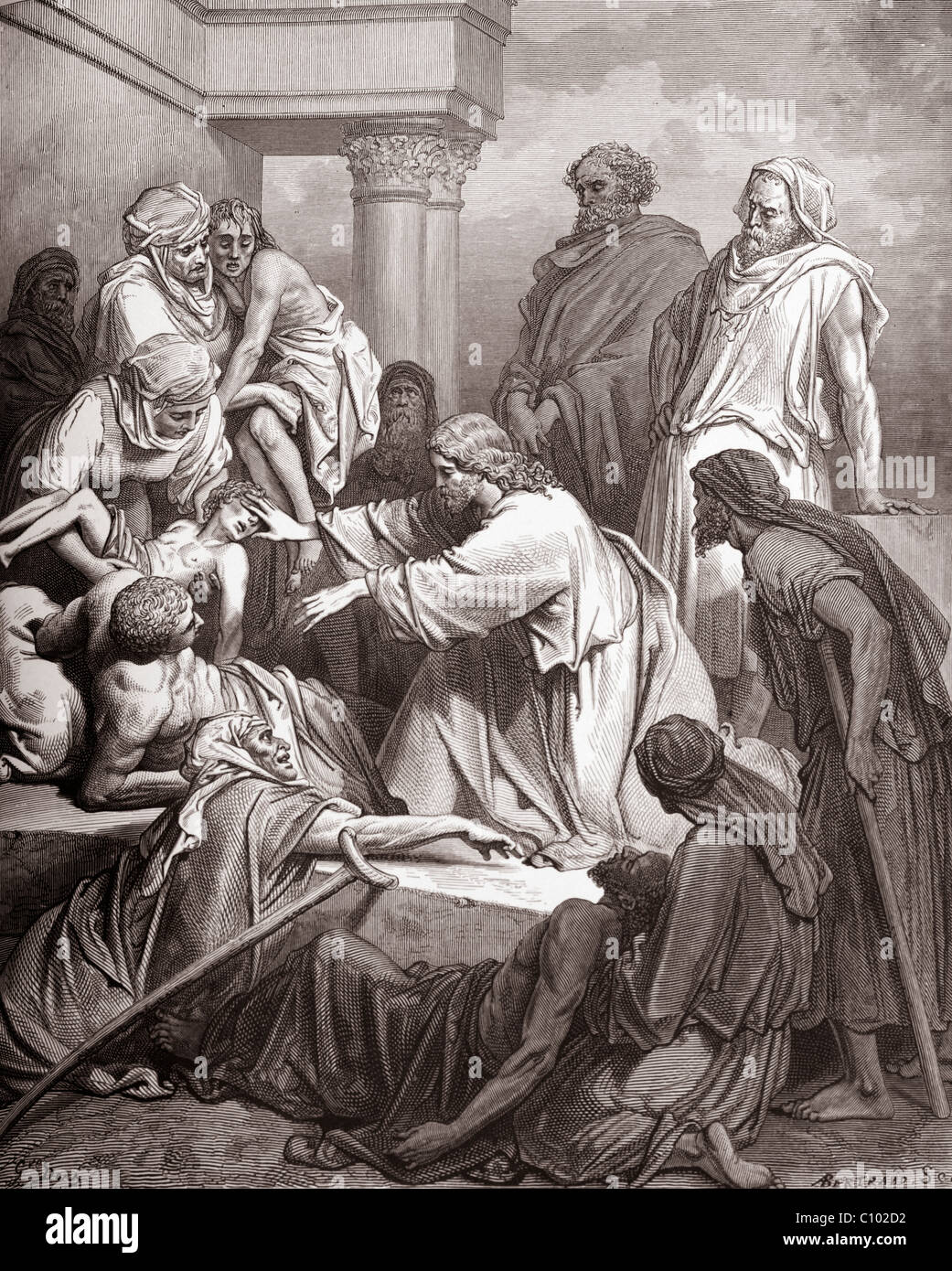 Bibelgeschichte Illustration Jesus heilt die Kranken (Matthäus 15:31) Stockfoto