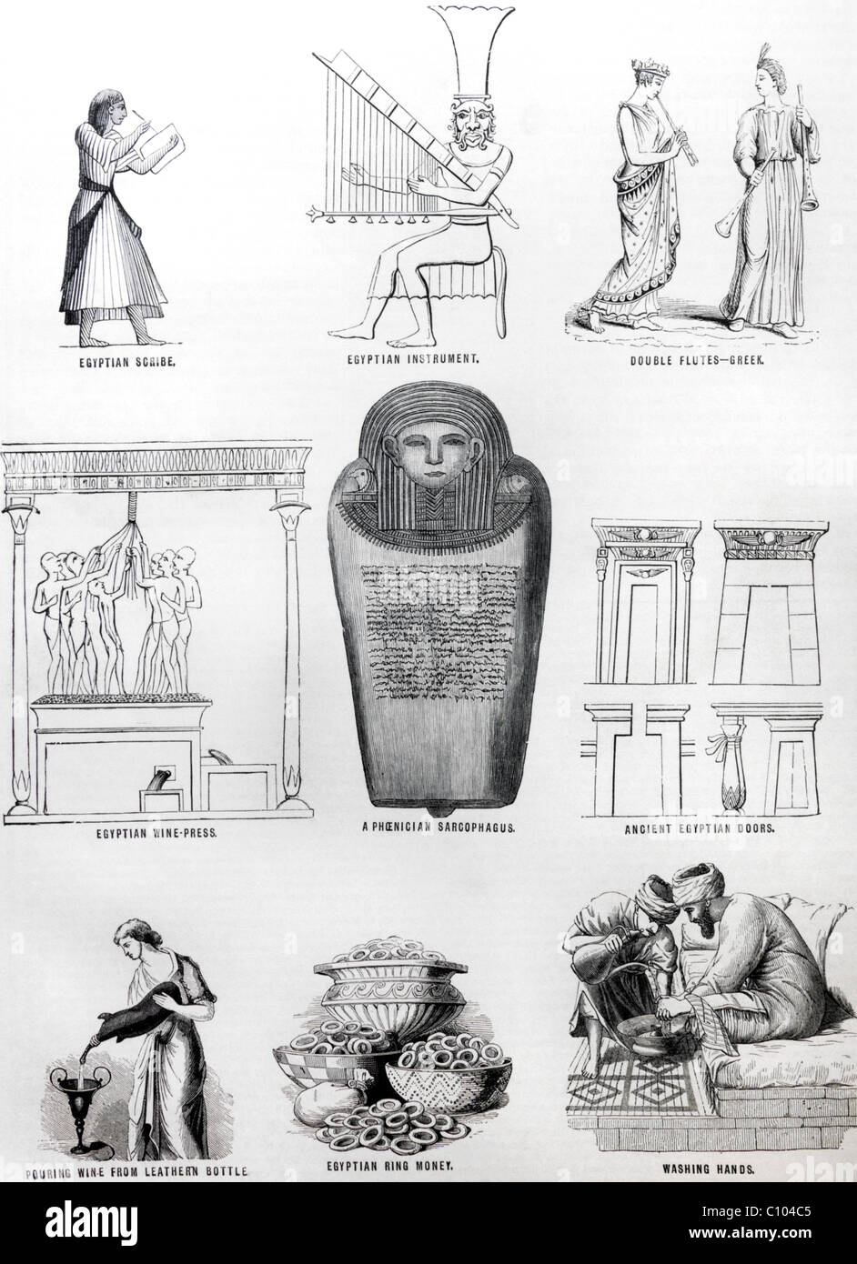 Bibel-Illustrationen der Ägypter Gräber und Pheonician Sarkophag Stockfoto