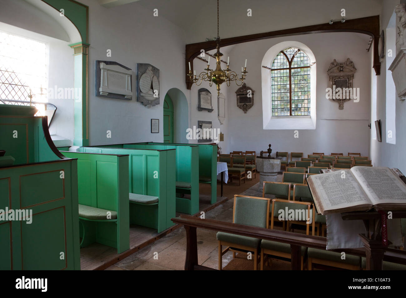 St Lawrence, Didmarton, Gloucestershire, frühe englische Kirche Stockfoto