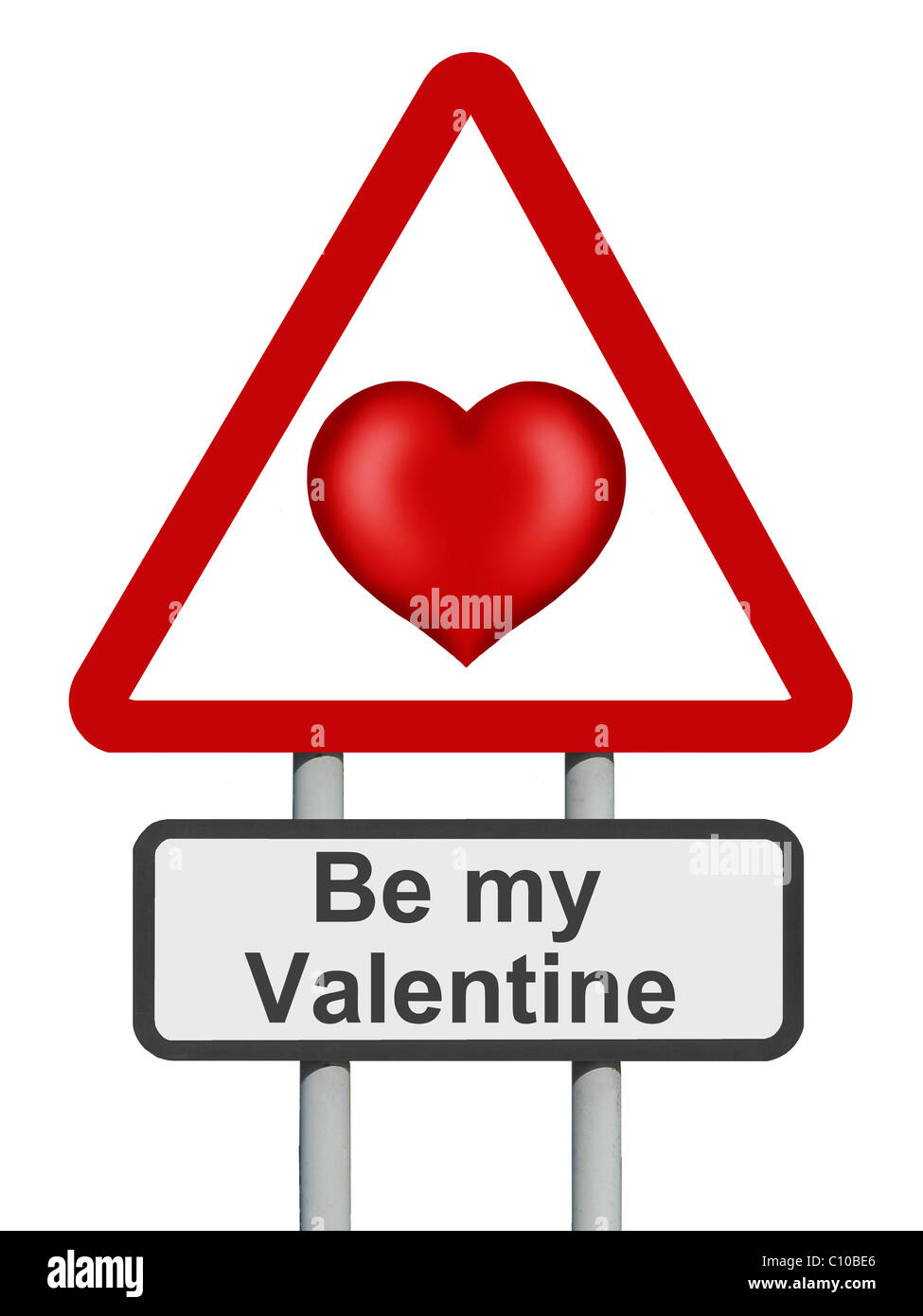 Valentine roten Herz auf eine Warnung roadsign Stockfoto
