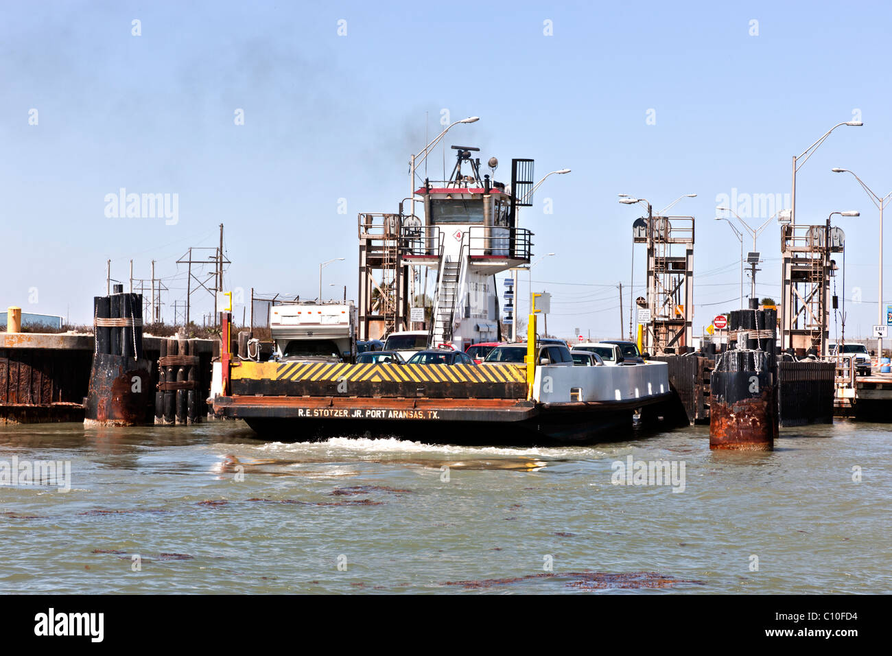 Port Aransas Fähre abreisen, TX Stockfoto