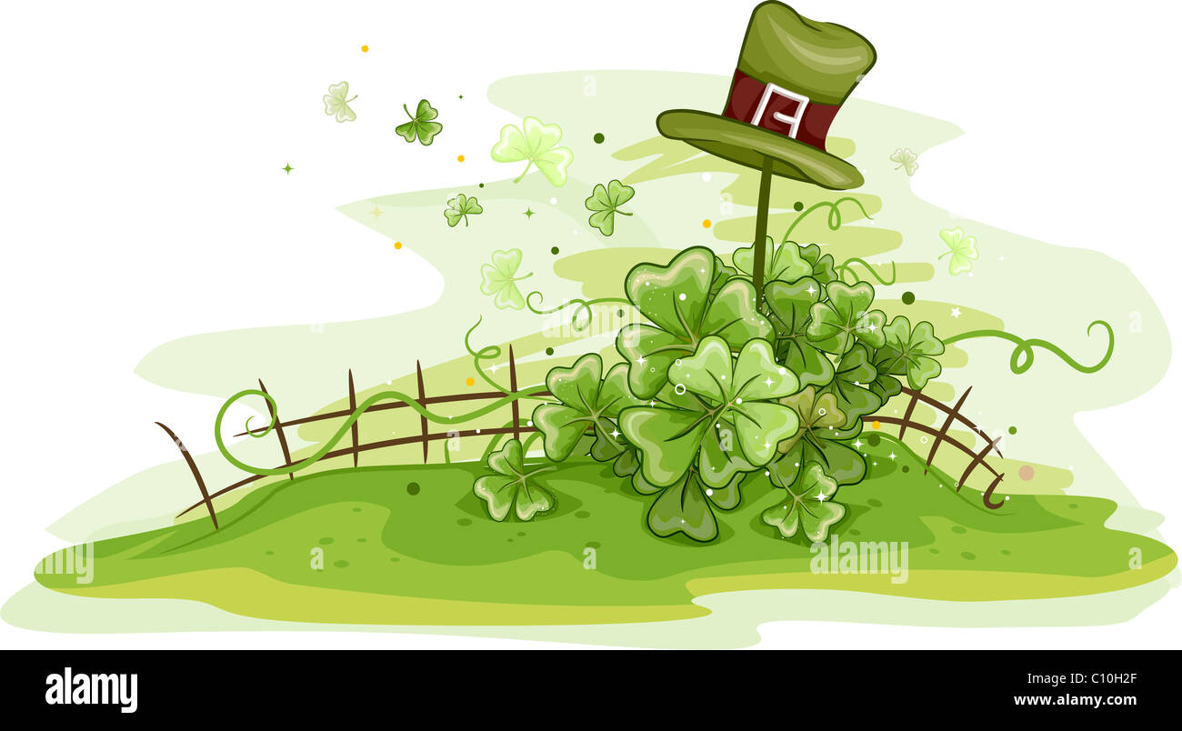 Abbildung eines Hutes ruht auf einem Zaun Stockfoto