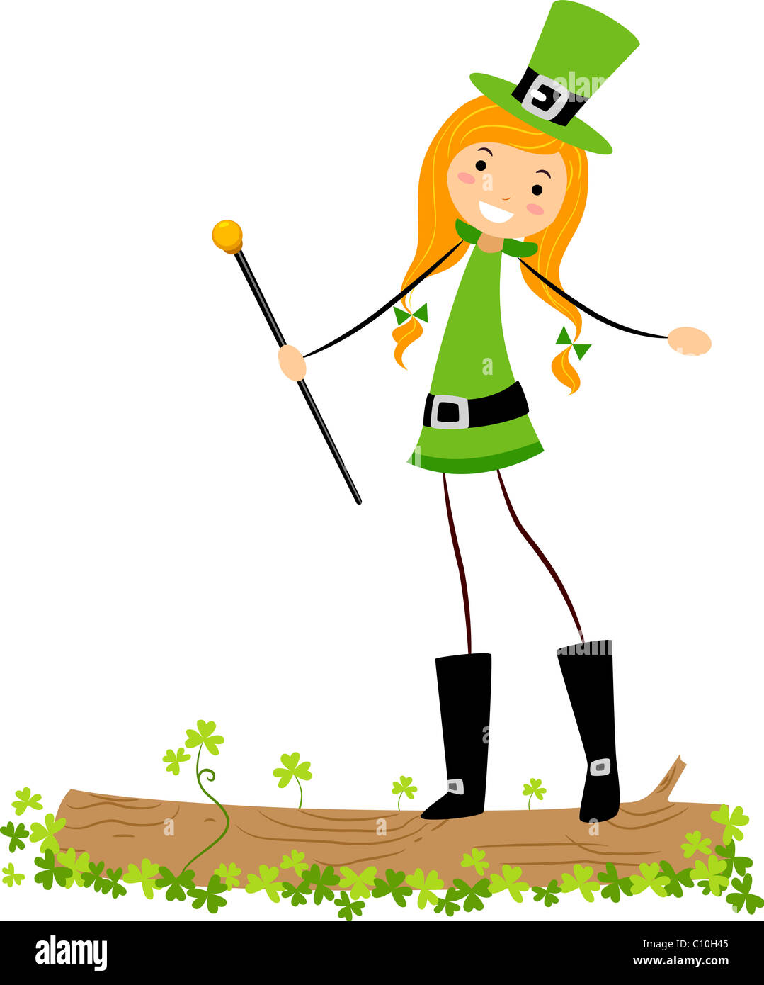 Abbildung eines St. Patrick Mädchens auf Baumstamm Stockfoto